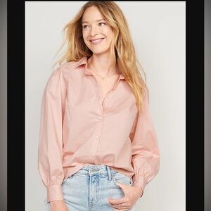 NWT OLD NAVY Smocked Cotton Button Down Shirt ~ Bamboo Pink Medium